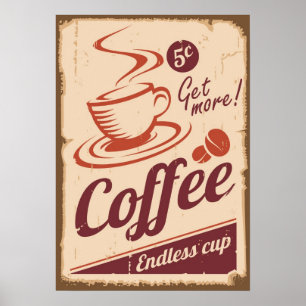 Hämta fler kaffeannonseringsgrunge Stil Poster