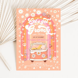 Hämta Groovy Van Buss Rainbow Van Birthday Inbjudningar