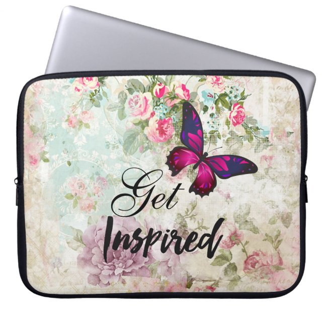 Hämta inspirerad offert och Rosa Butterfly Shabby  Laptop Sleeve (Framsidan)