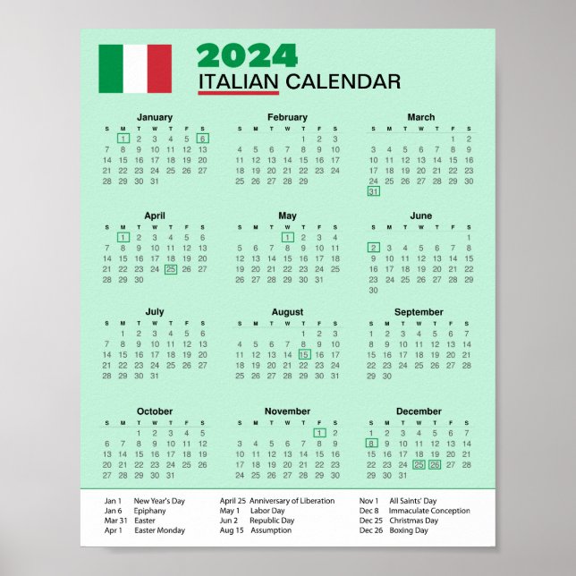 Hämta Italien Calendar 2024 Scarica Calendario Poster (Framsidan)