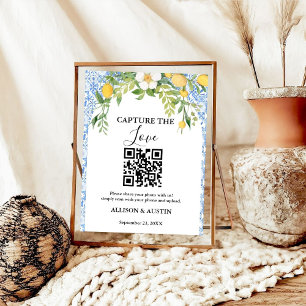 Hämta kärlek QR-kod Blå bricka och Lemon bröllop Poster