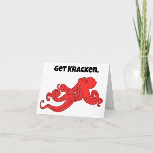 Hämta Kraken Roligt Retro Red Octopus Tecknad Kort