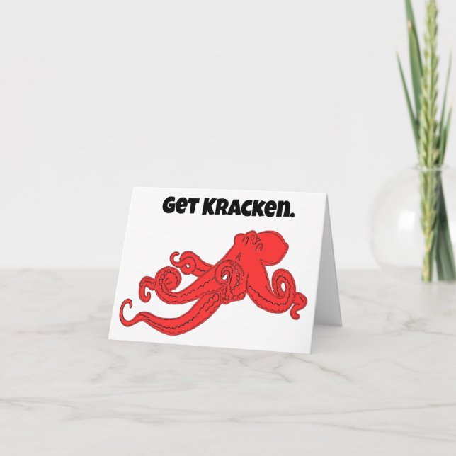 Hämta Kraken Roligt Retro Red Octopus Tecknad Kort (Framsida)