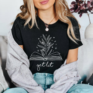 Hämta Lit Blooming Blommigt Bok T Shirt