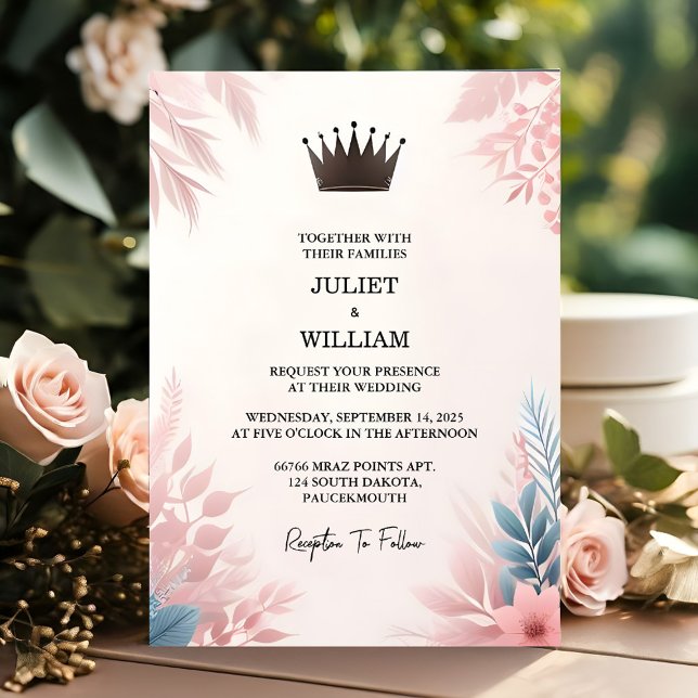 Hämta Long Tulle Regal Royal Glam  Rosa Bröllop Inbjudningar (Skapare uppladdad)