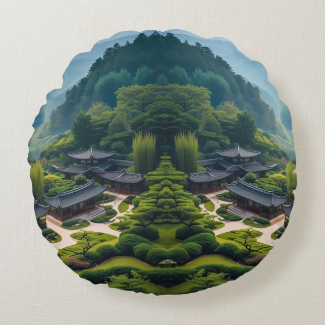 "Hämta Lugn hem - traditionell byvy Rund Kudde (Framsidan)