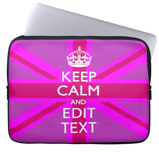 Hämta Lugn om din Behålla på Fuchsia Union Jack Laptop Fodral (Framsidan)