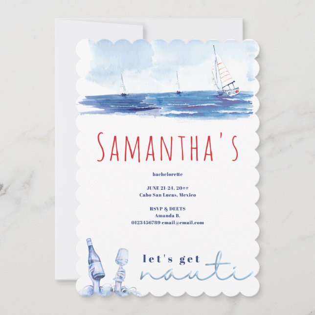 Hämta Nauti Bachelorette Helg Nautical Boat Party Inbjudningar (Framsida)