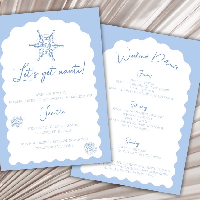 Hämta Nauti Blue Nautical Bachelorette Helg Inbjudningar (Get Nauti Blue Nautical Bachelorette Weekend Invitation)