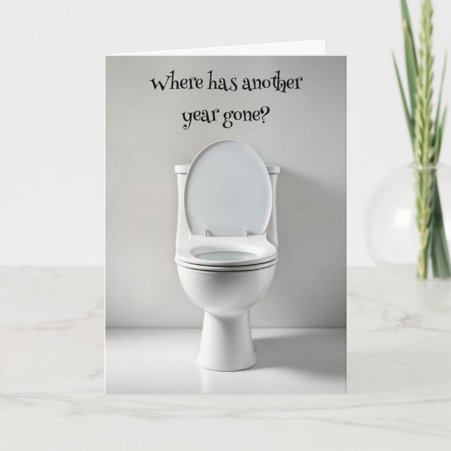 Hämta Older Birthday Humor White Toilet Kort (Framsida)