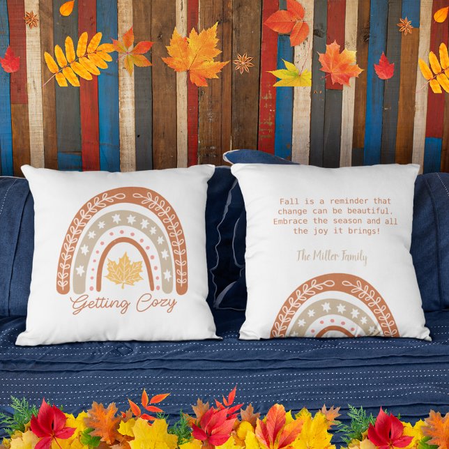 Hämta personlig för Mysiga vattenfärgsregnbåge för Kudde (Getting Cozy Watercolor rainbow leave personalized Throw Pillow)