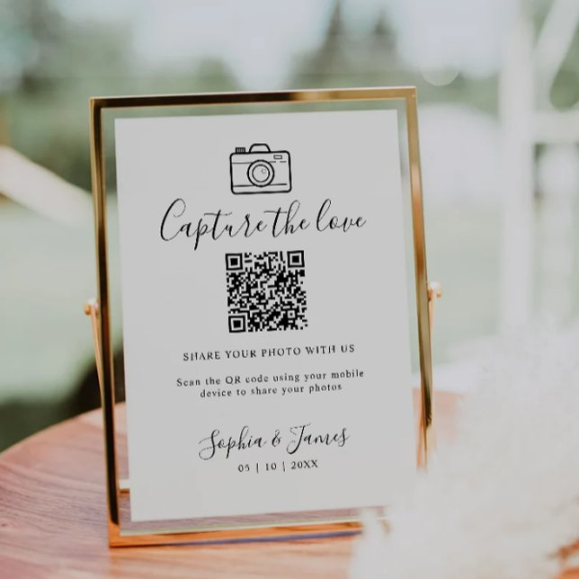 Hämta  QR-kodsignatur Bröllop för fotot i Kärlek Inbjudningar (Capture The Love Photo Share QR Code Wedding Sign Invitation)
