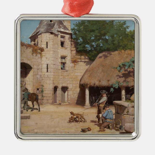Hämta Redo för Hunt (medeltida scen) Julgransprydnad Metall (Framsidan)