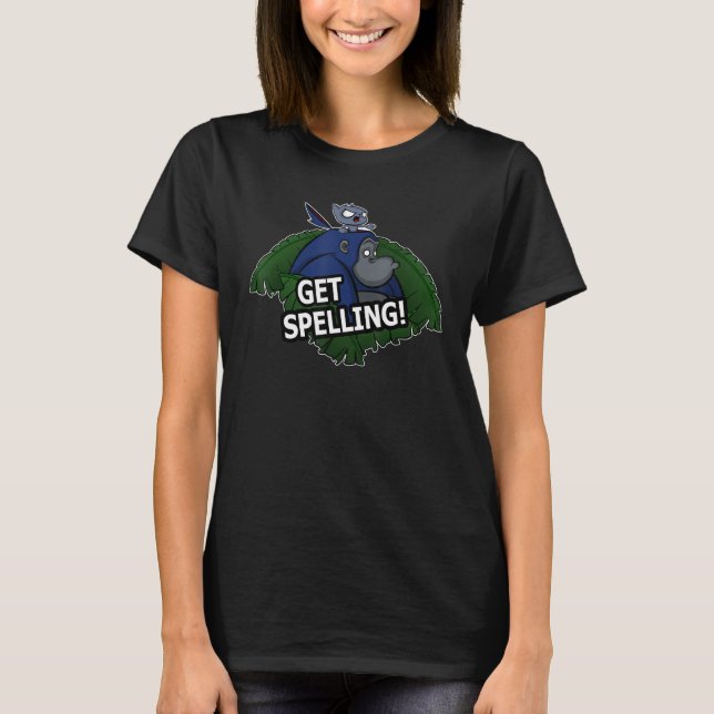 Hämta stavning! Gorilla- och kattdesign T Shirt (Framsida)