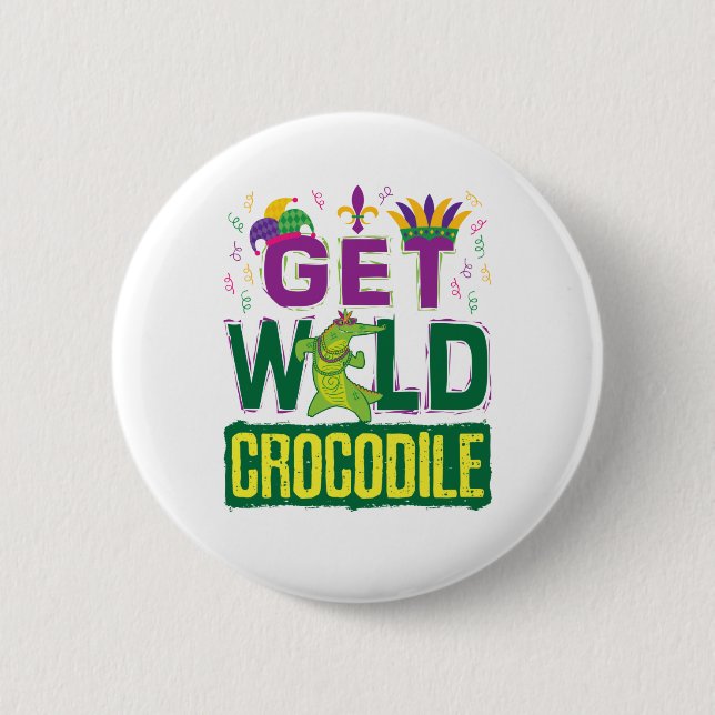 Hämta Vild Crokodile Mardi Gras Alligator Knapp (Framsida)