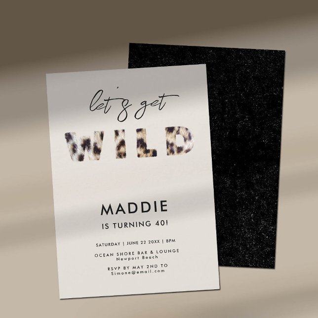 Hämta Vild Leopard Päls Brev Elegant 40:e födelsed Inbjudningar (lets get wild 40th birthday party invitation for women fur letters elegant classy minimalist modern)