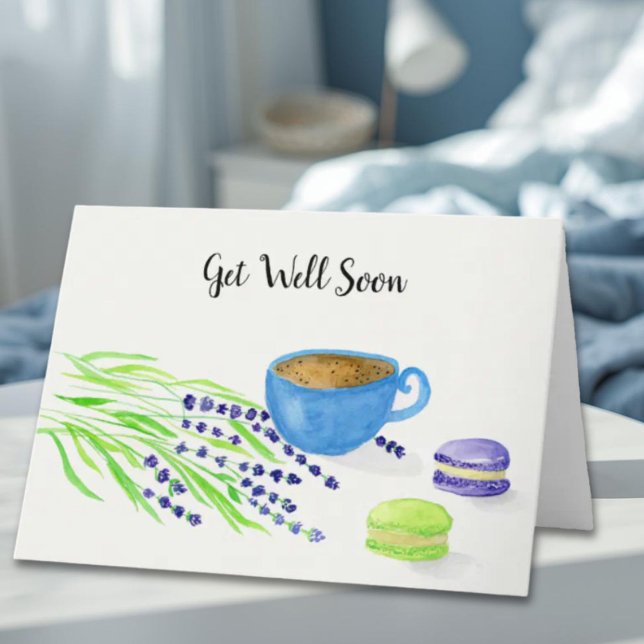 Hämta Watercolor Coffee, Lavender, Macaroons Helgkort (Skapare uppladdad)