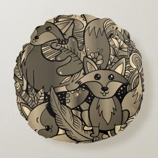 Hämtar Foxy Sepia Tone Rund Kudde (Framsidan)