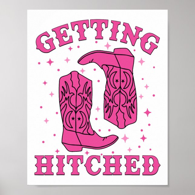 Hämtar Hitched Bride Groom Western Bröllop Bachel Poster (Framsidan)