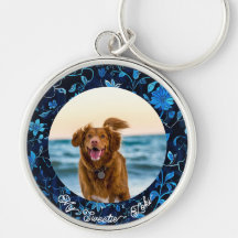 Hämtar Hund Photo Keepie Keychain för Blommigt