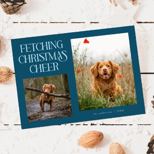 Hämtar julglädje Teal Hund Foto Julkort