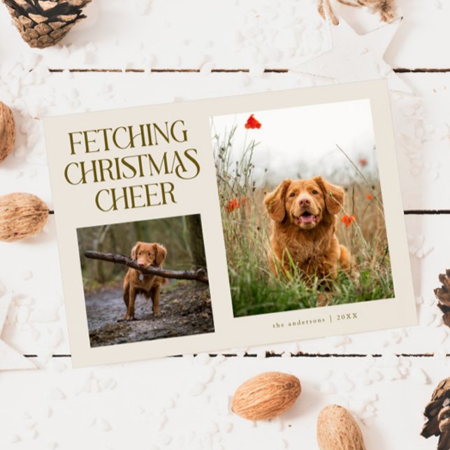 Hämtar julstämning kräm hund foto  julkort (Skapare uppladdad)
