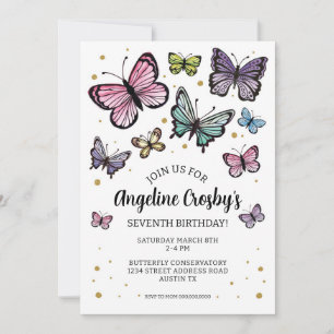 Hämtning av Butterfly Birthday Watercolor Glitter Inbjudningar