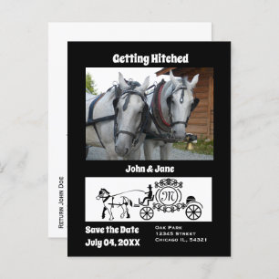 Hämtning av Hitched Horse Wagon Photo Monogram Inbjudan Vykort