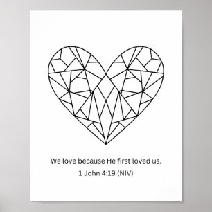 Han älskade oss först på färgsidan Mosaic Heart Poster