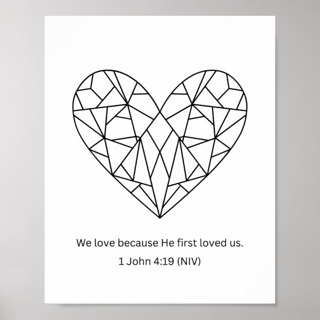 Han älskade oss först på färgsidan Mosaic Heart Poster (Framsidan)