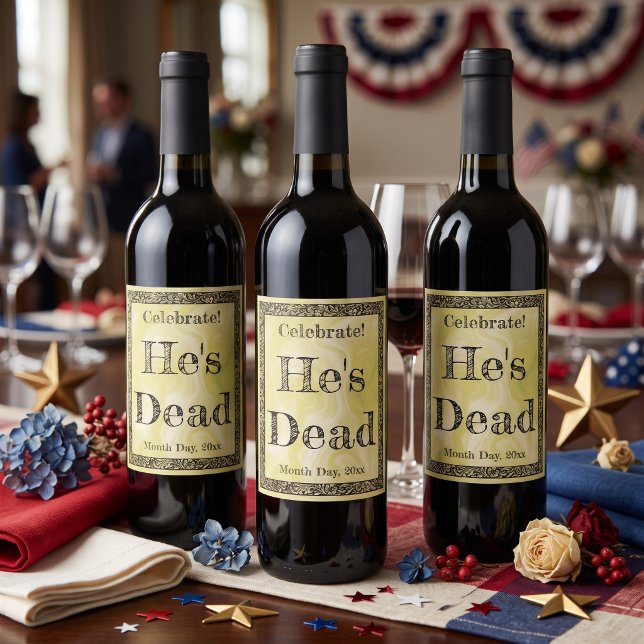 Han är död! Fira din älskade i stil! Vinflaska Etikett (Easy to customize labels! HE'S DEAD ... celebrate your loved one in style with Swamp Water Wine!)