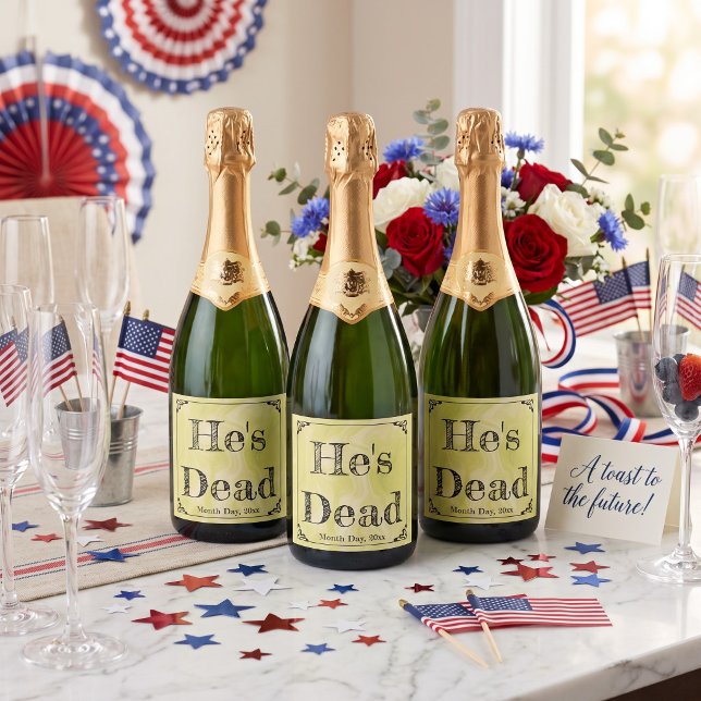 Han är död! Fira din älskade med stil! (Easy to customize labels! HE'S DEAD ... a celebrate your loved one in style with Swamp Champagne!)