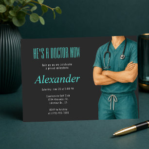 Han är doktor nu Foto-inbjudan Julkort