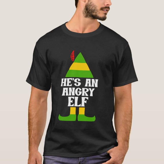 Han är en arg tomte rolig design t shirt (Framsida)