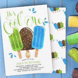 Han är en Coola 1 Boy Popsicle Första födelsedagen Inbjudningar
