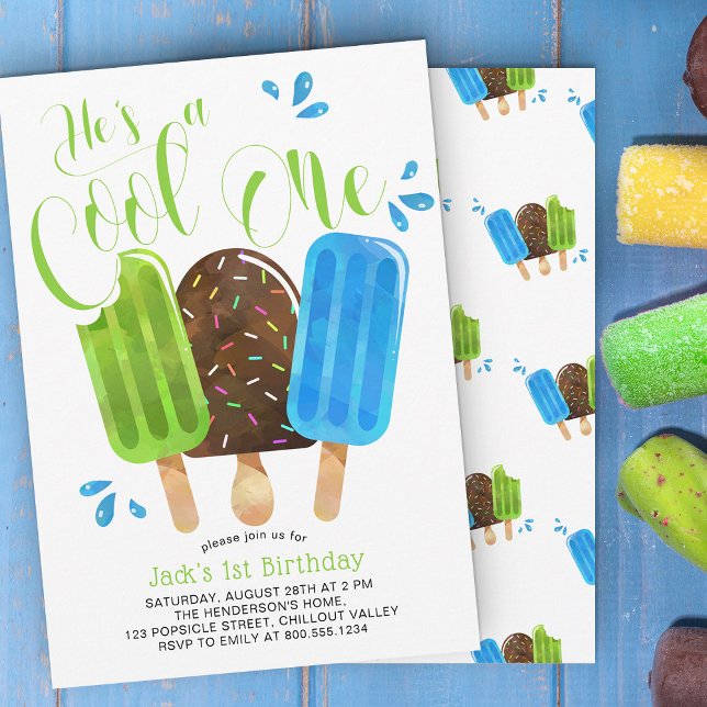 Han är en Coola 1 Boy Popsicle Första födelsedagen Inbjudningar (Skapare uppladdad)