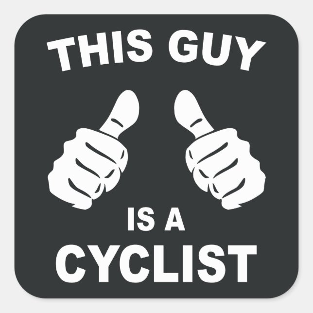 Han är en cyklist fyrkantigt klistermärke (Framsida)
