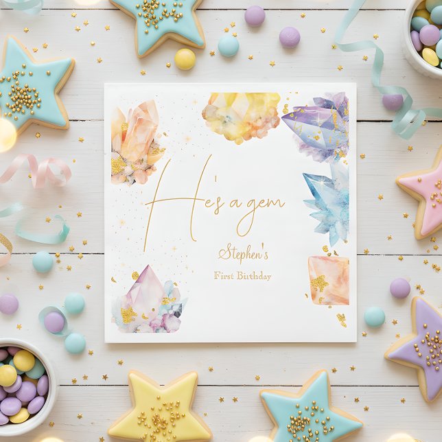 Han är en Gem Birthday Crystals Boy's vattenfärg Pappersservett (Skapare uppladdad)