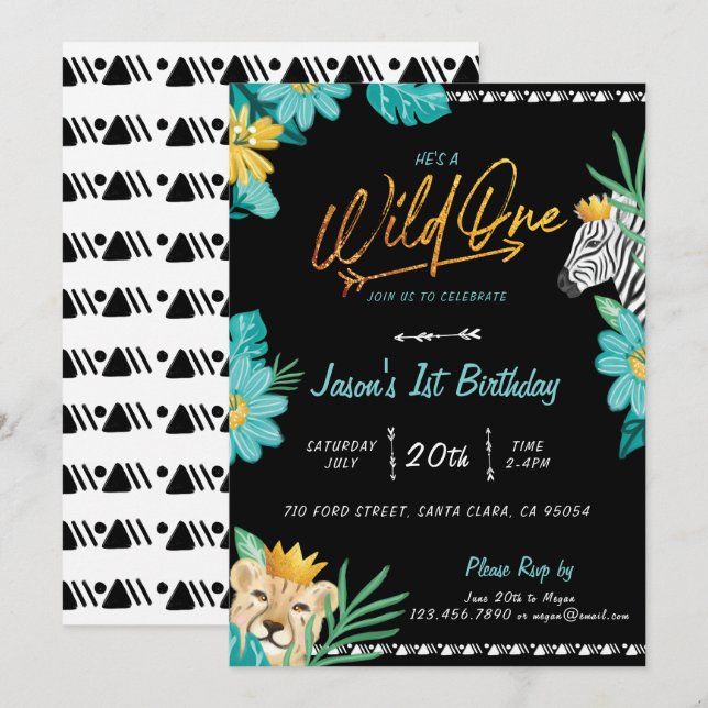 Han är en Vild en tropisk jungelstamsfågel Inbjudningar (Fram/baksida)