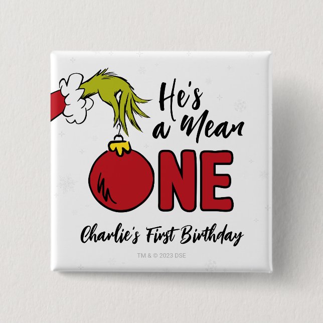 Han är ett Elak One | Grinch Birthday Knapp (Framsida)