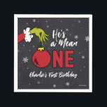 Han är ett Elak One | Grinch Chalkboard Birthday Pappersservett<br><div class="desc">Anpassa den söta dr Seuss Grinch chalkboard-napkin för ditt barns födelsedag.</div>