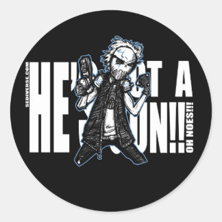 Han är Har en Gun Sticker Runt Klistermärke
