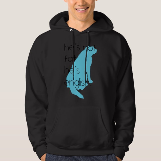 Han är inte Tjock han är engelsk blå Hoodie (Framsida)