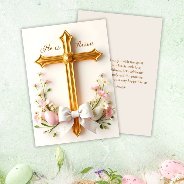 Han är känd som kristen Kor Religiösa Påsk Julkort (Elegant "He Is Risen" Easter Greeting Card – Christian Religious Flat Holiday Card)