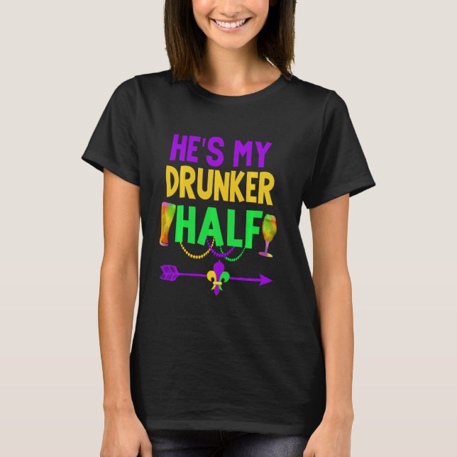 Han är min Drunker halv Par som dricker matchande  T Shirt (Framsida)