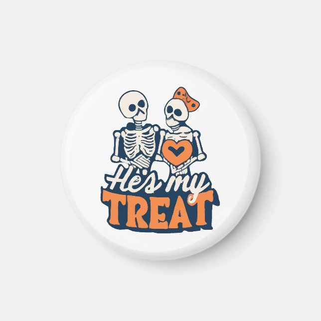 Han är min present Skelett Matchande par Halloween Magnet (Framsidan)