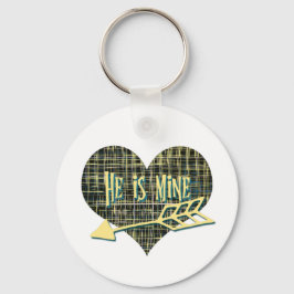Han är Mine Blue Gult Grid Heart-design Nyckelring