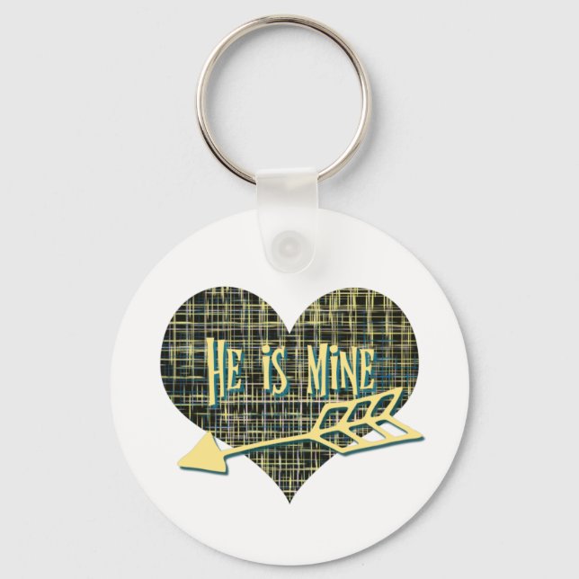 Han är Mine Blue Gult Grid Heart-design Nyckelring (Framsida)