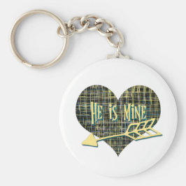 Han är Mine Blue Gult Grid Heart-design Nyckelring