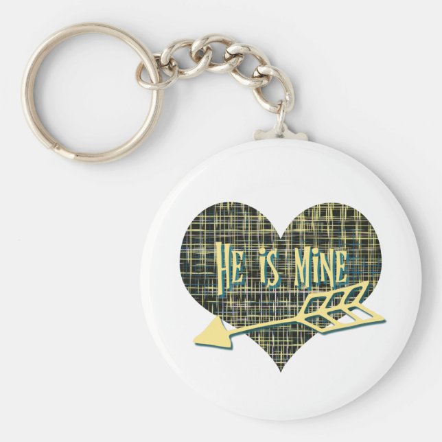Han är Mine Blue Gult Grid Heart-design Nyckelring (Framsidan)